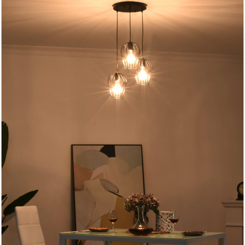 Rootz Hanging Lamp - Ceiling Lamp - Cage Design - Three Lamps - Chandelier - Modern - Black - Metal - 38 x 38 x 145 cm