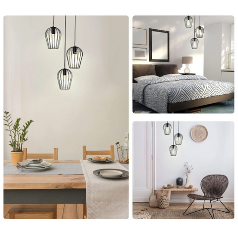 Rootz Hanging Lamp - Ceiling Lamp - Cage Design - Three Lamps - Chandelier - Modern - Black - Metal - 38 x 38 x 145 cm