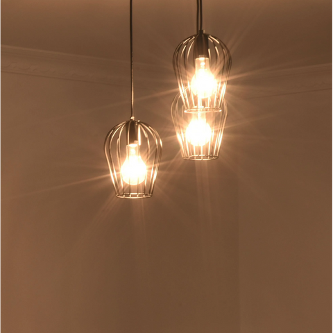 Rootz Hanging Lamp - Ceiling Lamp - Cage Design - Three Lamps - Chandelier - Modern - Black - Metal - 38 x 38 x 145 cm