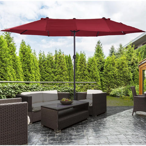 Rootz Parasol - Market Parasol - Large Parasol - Double Parasol - Water-repellent - Polyester - Green/Cream/Grey/Coffee/Black/Red - L460 x W270 x H240 cm