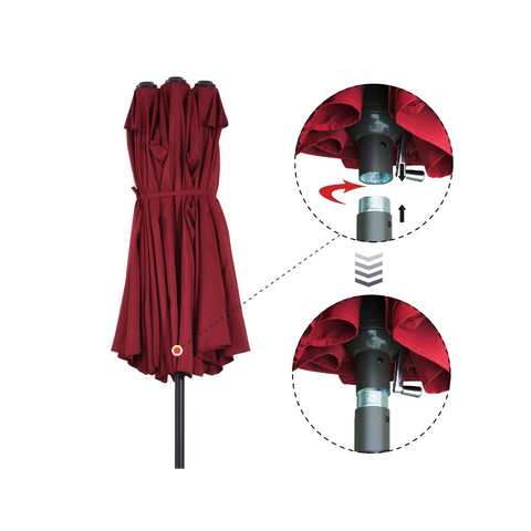 Rootz Parasol - Market Parasol - Large Parasol - Double Parasol - Water-repellent - Polyester - Green/Cream/Grey/Coffee/Black/Red - L460 x W270 x H240 cm