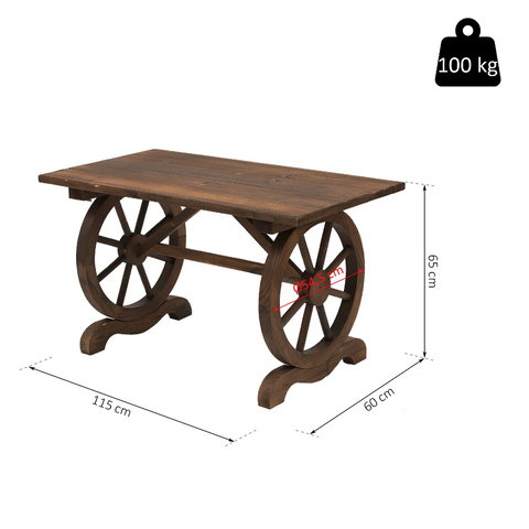 Rootz Garden Table - Balcony Table - Wooden Table - Weatherproof - Wheel Shape - Solid Wood - Natural - 115 x 60 x 65 cm