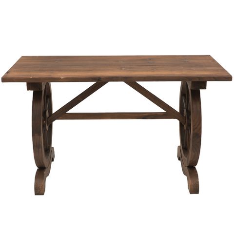 Rootz Garden Table - Balcony Table - Wooden Table - Weatherproof - Wheel Shape - Solid Wood - Natural - 115 x 60 x 65 cm