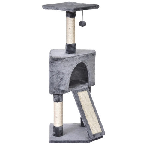 Rootz Scratching Post - Cat Tree - Cat House - Cave - Gray - Beige - Crafted Wood - Plush - 40 x 40 x 98 cm