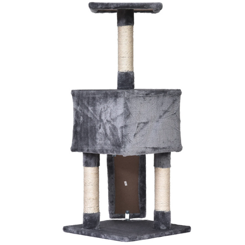Rootz Scratching Post - Cat Tree - Cat House - Cave - Gray - Beige - Crafted Wood - Plush - 40 x 40 x 98 cm