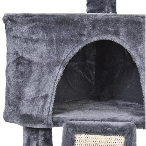 Rootz Scratching Post - Cat Tree - Cat House - Cave - Gray - Beige - Crafted Wood - Plush - 40 x 40 x 98 cm