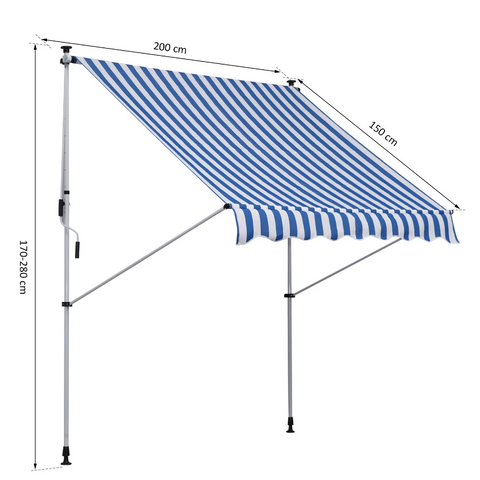 Rootz Awning - Sun protection - Articulated arm - Hand crank - Aluminum - Green/Blue - White - 2 x 1.5 m