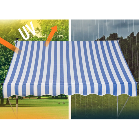 Rootz Awning - Sun protection - Articulated arm - Hand crank - Aluminum - Green/Blue - White - 2 x 1.5 m