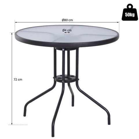 Rootz Tuintafel - Balkontafel - Bistrotafel - Parasolgat - Gehard Glas - Metaal - Zwart - 80 x 80 x 72 cm 