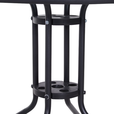 Rootz Tuintafel - Balkontafel - Bistrotafel - Parasolgat - Gehard Glas - Metaal - Zwart - 80 x 80 x 72 cm 