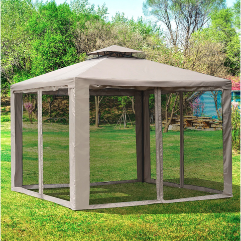 Rootz Garden Pavilion - Party Tent - 4x Side Wall - Weatherproof - Gray Brown - 3 x 3 x 2.6 m