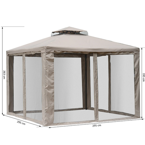 Rootz Garden Pavilion - Party Tent - 4x Side Wall - Weatherproof - Gray Brown - 3 x 3 x 2.6 m