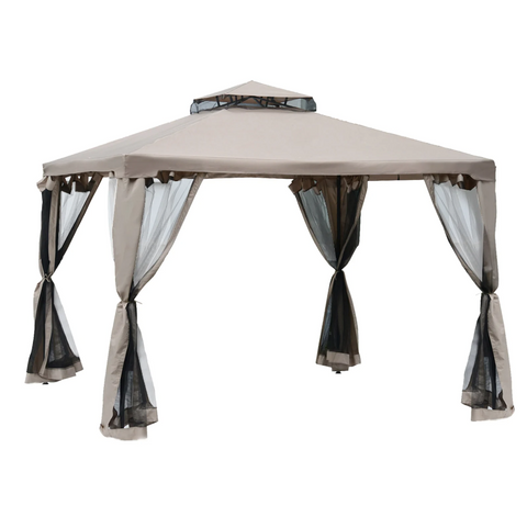 Rootz Garden Pavilion - Party Tent - 4x Side Wall - Weatherproof - Gray Brown - 3 x 3 x 2.6 m