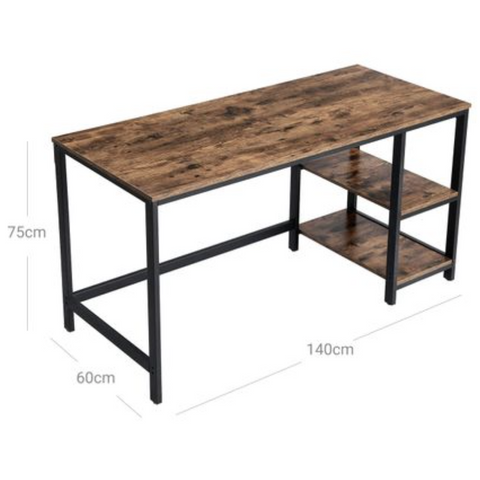 Rootz Desk - Computer table - Storage space - Industrial - Brown - Black - Processed Wood - Steel - 140 x 60 x 75 cm