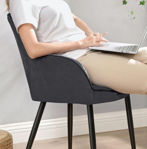 Rootz Dining chair - Armchair - Upholstered - Armrests - Metal - Velvet - Gray - 62.5 x 60 x 85 cm