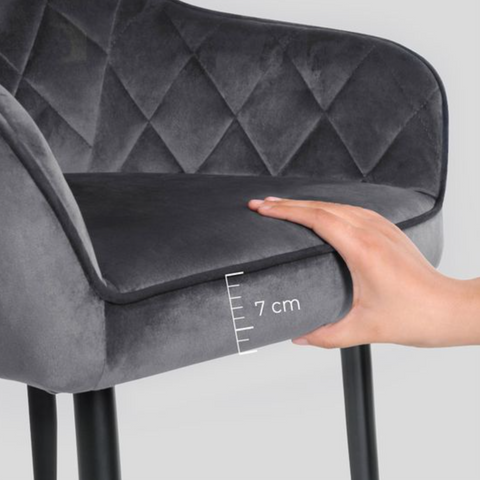 Rootz Dining chair - Armchair - Upholstered - Armrests - Metal - Velvet - Gray - 62.5 x 60 x 85 cm