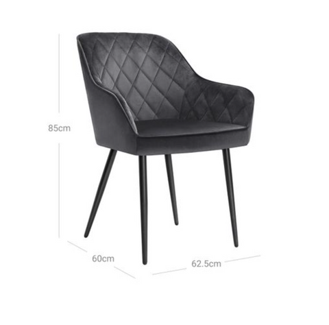 Rootz Dining chair - Armchair - Upholstered - Armrests - Metal - Velvet - Gray - 62.5 x 60 x 85 cm