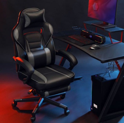 Rootz Gaming chair - Office chair - Swivel chair - Footrest - Headrest - Lumbar cushion - Ergonomic - Height Adjustable - Black - 67 x 66 x (116-126) cm