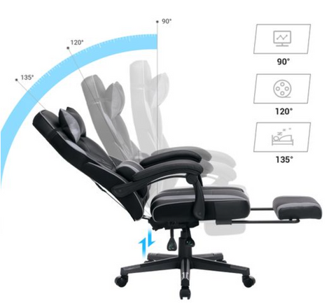 Rootz Gaming chair - Office chair - Swivel chair - Footrest - Headrest - Lumbar cushion - Ergonomic - Height Adjustable - Black - 67 x 66 x (116-126) cm