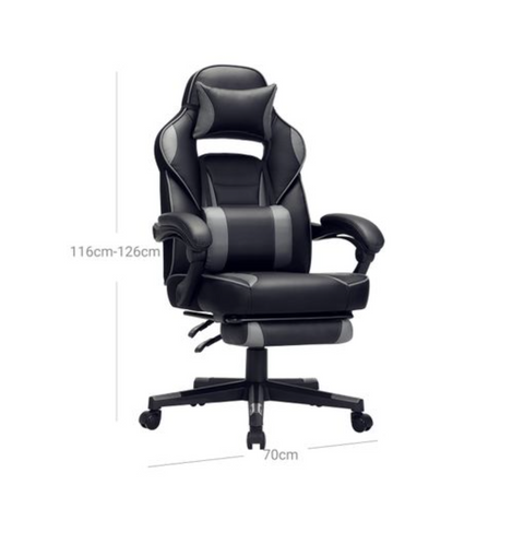 Rootz Gaming chair - Office chair - Swivel chair - Footrest - Headrest - Lumbar cushion - Ergonomic - Height Adjustable - Black - 67 x 66 x (116-126) cm