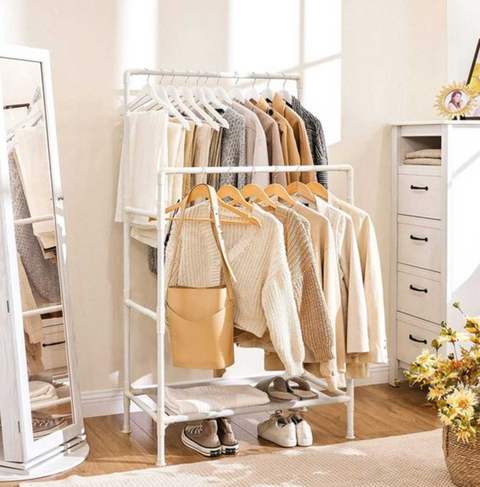 Rootz Clothes Rack - Wardrobe Rack - Two Rods - Metal - Plastic - White - 88 x 44 x 154 cm