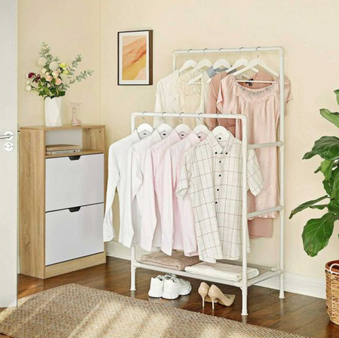Rootz Clothes Rack - Wardrobe Rack - Two Rods - Metal - Plastic - White - 88 x 44 x 154 cm
