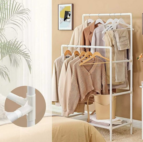 Rootz Clothes Rack - Wardrobe Rack - Two Rods - Metal - Plastic - White - 88 x 44 x 154 cm