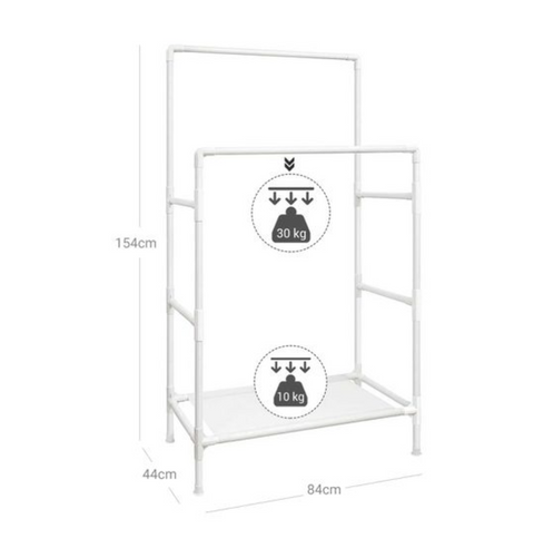 Rootz Clothes Rack - Wardrobe Rack - Two Rods - Metal - Plastic - White - 88 x 44 x 154 cm