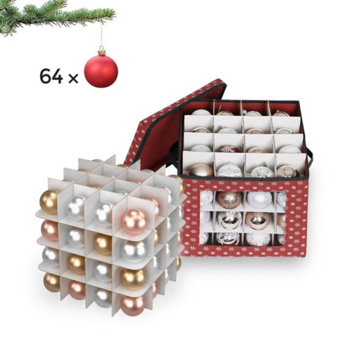 Rootz Opbergdozen - Kerstballen - Set Van 3 - Opvouwbaar - 64 Vakken Per Doos - Rood - 30,5 x 30,5 x 30,5 cm