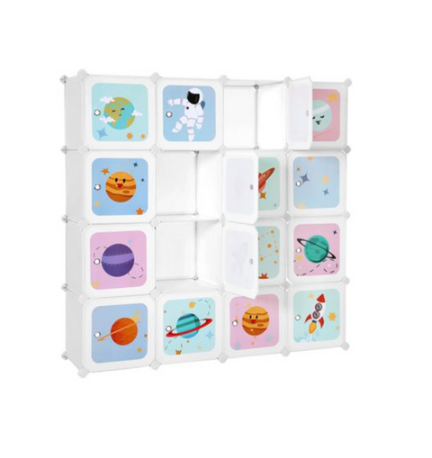 Rootz Opbergdozen - Opbergkast - Kinderkamer - 16 Kubussen - Kunststof - Wit - Speels Design - 123 x 31 x 123 cm