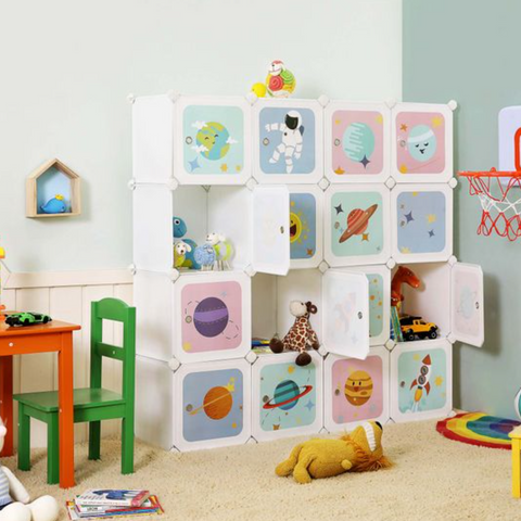 Rootz Opbergdozen - Opbergkast - Kinderkamer - 16 Kubussen - Kunststof - Wit - Speels Design - 123 x 31 x 123 cm