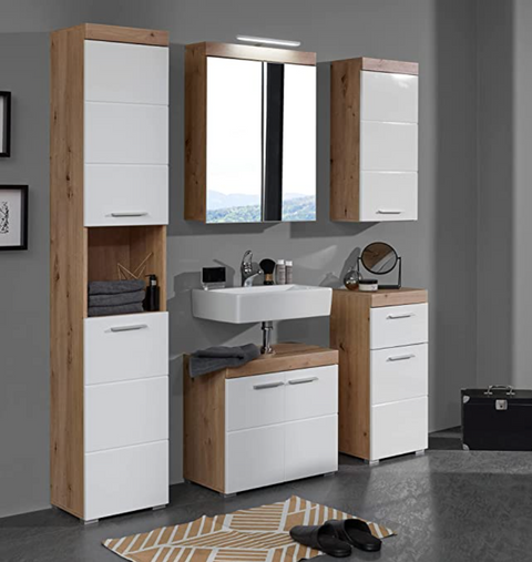 Rootz Bathroom Cabinet - High Cabinet with Open Compartment - High Gloss - 37 x 190 x 31 cm