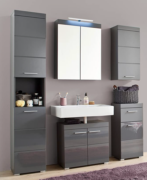 Rootz Bathroom Cabinet - High Cabinet with Open Compartment - High Gloss - 37 x 190 x 31 cm