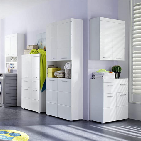 Rootz Bathroom Cabinet - High Cabinet with Open Compartment - High Gloss - 37 x 132 x 31 cm