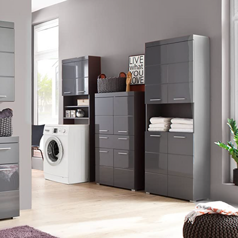 Rootz Bathroom Cabinet - High Cabinet with Open Compartment - High Gloss - 37 x 132 x 31 cm