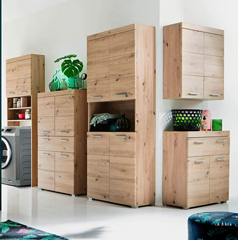 Rootz Bathroom Cabinet - High Cabinet with Open Compartment - High Gloss - 37 x 132 x 31 cm