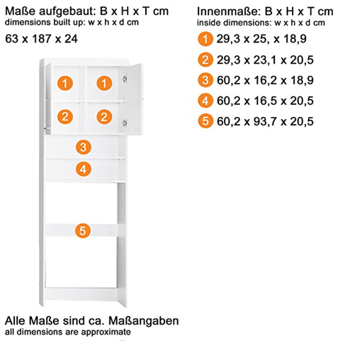 Rootz Bathroom Cabinet - Washing Machine Cabinet - High Gloss - 63 x 187 x 24cm