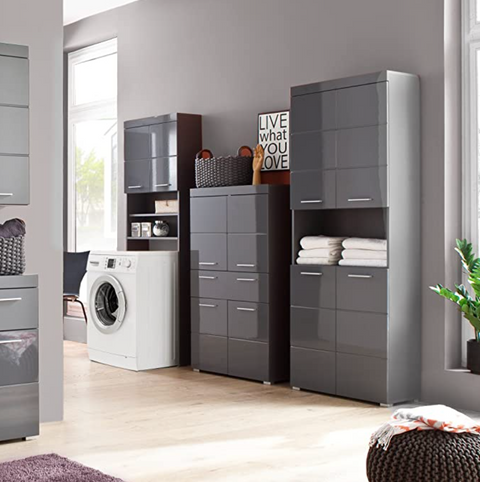 Rootz Bathroom Cabinet - Washing Machine Cabinet - High Gloss - 63 x 187 x 24cm