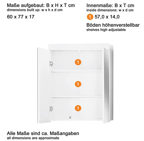 Rootz Bathroom Cabinet - Mirror with Lighting - High Gloss - 60 x 77 x 17cm