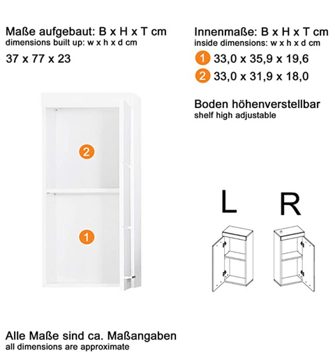 Rootz Wall cabinet - Bathroom cabinet - High gloss - 37 x 77 x 23cm