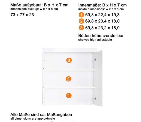 Rootz Wall cabinet - Bathroom cabinet - High gloss - 73 x 77 x 23cm
