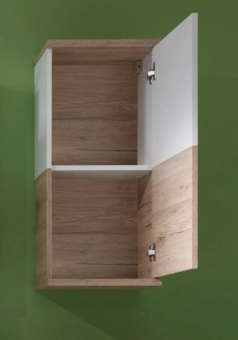 Rootz Badezimmerschrank – Wandschrank – Weiß und Braun – 36 x 79 x 25 cm