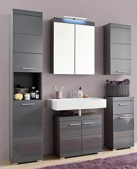 Rootz Bathroom Cabinet - Mirror with Lighting - High Gloss - 60 x 77 x 17cm