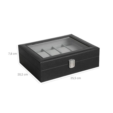 Rootz Watch Box - Watch Box For 10 Watches - Watch Storage Box - Luxury Watch Organizer - Travel Watch Case - Multi-slot Watch Box - MDF Boards - Black - 25 x 7.5 x 20 cm (W x H x D)