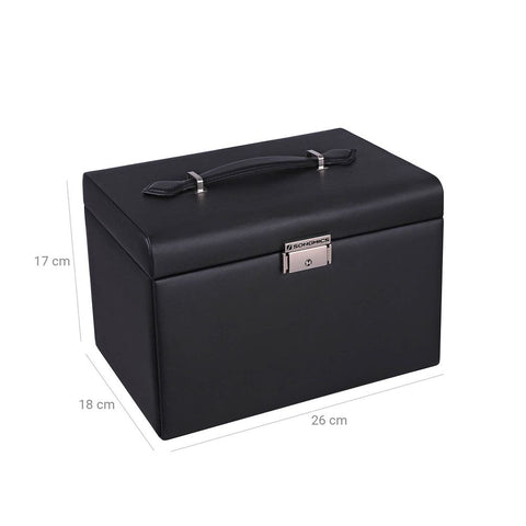 Rootz Sieradendoos - Sieradendoos met 2 Laden - Sieradenkist met meerdere compartimenten - Sieradenopbergdoos - Sieradendressoir - Sieradenkast - MDF + Kunstleer - Zwart + Beige - 26 x 17 x 18 cm (B x H x D)