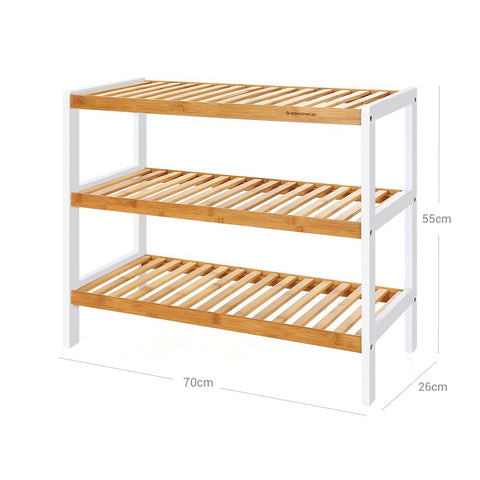 Rootz Shoe Rack - Bamboo With 3 Levels - Shoe Storage Rack - Entryway Shoe Rack - Shoe Organizer - Shoe Cabinet - Bamboo - Natural + White - 70 x 55 x 26 cm (W x H x D)