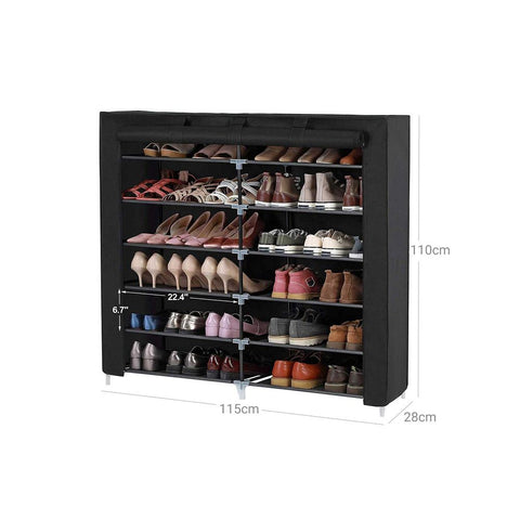 Rootz Shoe Rack - Shoe Rack With 7 Levels - Shoe Storage Rack - Entryway Shoe Rack - Shoe Organizer - Shoe Cabinet - Non-woven Fabric - Plastic Connectors - Black - 115 x 28 x 110 cm (L x W x H)