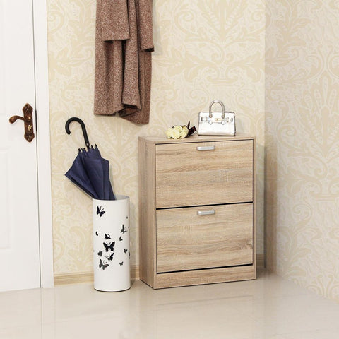 Rootz Shoe Cabinet - Shoe Cabinet With 2 Flaps - Adjustable Dividers - Shoe Storage Cabinet - Shoe Closet Furniture - Entryway - Chipboard - Melamine Coating - Oak - 60 x 83.5 x 24 cm (W x H x D)