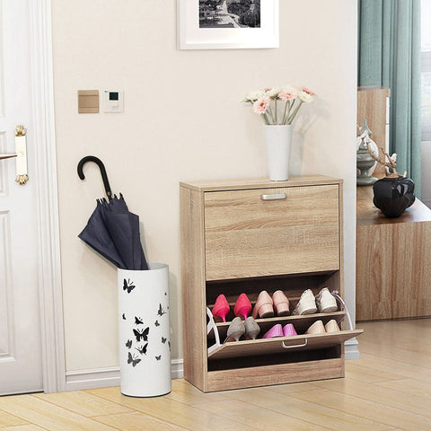 Rootz Shoe Cabinet - Shoe Cabinet With 2 Flaps - Adjustable Dividers - Shoe Storage Cabinet - Shoe Closet Furniture - Entryway - Chipboard - Melamine Coating - Oak - 60 x 83.5 x 24 cm (W x H x D)