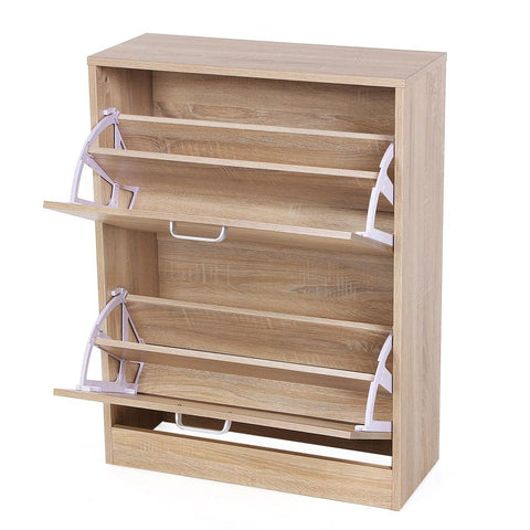 Rootz Shoe Cabinet - Shoe Cabinet With 2 Flaps - Adjustable Dividers - Shoe Storage Cabinet - Shoe Closet Furniture - Entryway - Chipboard - Melamine Coating - Oak - 60 x 83.5 x 24 cm (W x H x D)